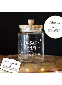 Keksglas Keksdose Vorratsglas mit lustigen Spruch und Holzdeckel Geschenk personalisierbar Wunschname Name Notfallreserve glkh07