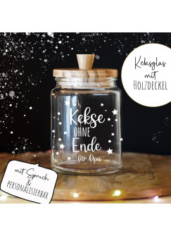 Keksglas Keksdose Vorratsglas mit lustigen Spruch und Holzdeckel Geschenk personalisierbar Wunschname Name Kekse ohne Ende glkh08