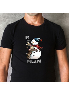 Herren T-Shirt Hase mit Schneemann & Spruch Opa ist unbezahlbar Shirt schwarz in 4 Größen Weihnachten Geschenk hs12