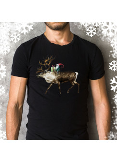 Herren T-Shirt Weihnachten Weihnachtsshirt mit Hirsch Rentier und Wichtel Weihnachtself hs2