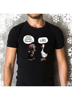 Herren T-Shirt Weihnachten Weihnachtsshirt mit Hund & Gans mit Spruch freust du dich schon... hs3