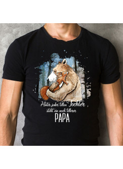 Herren T-Shirt Bär mit Eichhörnchen & Spruch Hinter tollen Tochter steht tollerer Papa Shirt schwarz in 4 Größen hs9