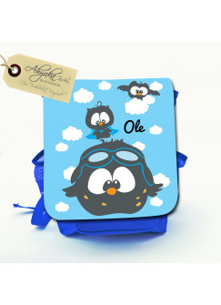 Hauptbild Rucksack Kinderrucksack Kindergartentasche Kindertasche Tasche fliegende Eulen mit Wolken und Wunschname kids backpack kindergarden bag child bag flying owls with clouds and desired name kgn006