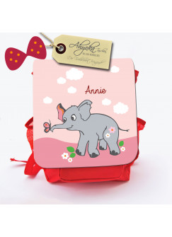Kinderrucksack Baby Elefant mit Schmetterling und Wunschnamen rosa kgn009