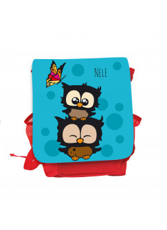 Hauptbild Rucksack Kinderrucksack Kindergartentasche Kindertasche Tasche Eulchen mit Schmetterling Punkten und Wunschnamen in blau türkis kids backpack kindergarden bag child bag owls with butterfly dots and desired name in blue turquoise kgn029