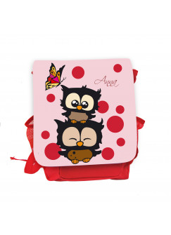 Hauptbild Rucksack Kinderrucksack Kindergartentasche Kindertasche Tasche Eulchen mit Schmetterling Punkten und Wunschnamen in rosa kids backpack kindergarden bag child bag owls with butterfly dots and desired name in rose kgn032