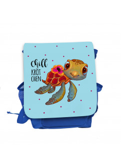 Kinderrucksack Schildkröte mit Spruch Chillkrötchen Chill Kröte blau hellblau Kindergarten Rucksack Wunschname kgn052