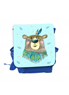 Kinderrucksack Boho Bär Bärchen Indianer blau hellblau Kindergarten Rucksack Tasche Wunschname kgn058