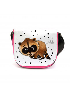 Kindergartentasche Kindertasche Schultasche Schultertasche Umhängetasche Tasche Waschbär mit Punkten Kindergarten Bag children bag sling bag raccoon with dots and custom name kgt20