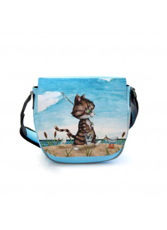 Kindergartentasche Kater Katze Kätzchen Angelkatze Angel angeln Fische Tasche blau Kindertasche Wunschname kgt41