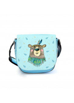 Kindergartentasche Boho mit Bär Braunbär Federschmuck Tasche blau mit Punkte Kindertasche Jungs kgt48