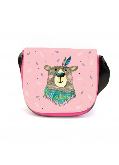 Kindergartentasche Boho mit Bär Braunbär Federschmuck Tasche rosa mit Punkte Kindertasche kgt49