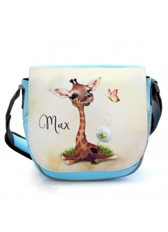 Kindergartentasche Giraffe mit Pusteblume blau Kindertasche Wunschname kgt50