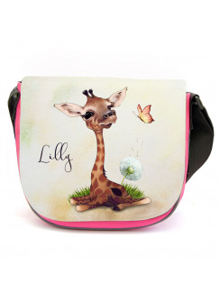 Kindergartentasche Giraffe mit Pusteblume rosa Kindertasche Wunschname kgt51