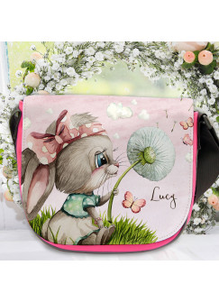 Kindergartentasche Hase Häschchen mit Pusteblume rosa Kindertasche Wunschname kgt53