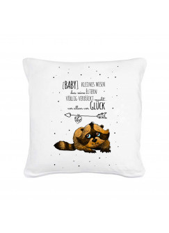 Kissen Waschbär mit Spruch Baby kleiner Mensch Glück... inklusive Füllung Pillow raccoon with qoute saying baby small child luck... including filling ks07