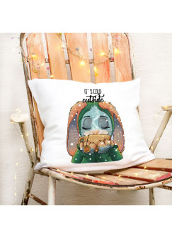 Kissen Hase Häschen mit Tee Dekokissen Spruch It's cold outside" Motivkissen Zierkissen Spruchkissen inklusive Füllung ks130"