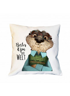 Kissen Otter mit Spruch Dekokissen Motto "bester Opa der Welt" Motivkissen Zierkissen Spruchkissen inklusive Füllung ks133