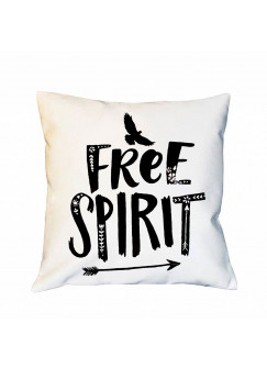 Kissen mit Vogel & Spruch Dekokissen Motto -free spirit- Motivkissen Zierkissen Spruchkissen inklusive Füllung ks136