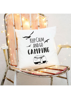 Kissen Wohnwagen Möwen & Spruch Dekokissen Zierkissen bedruckt mit Zitat Motto keep calm & go camping ks172