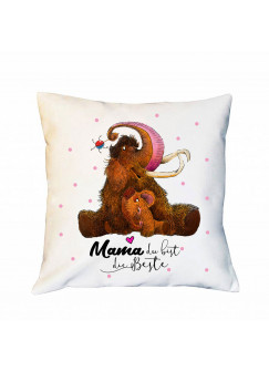 Kissen Muttertag mit Mammut & Punkte Dekokissen Zierkissen bedruckt mit Spruch Mama du bist die Beste Spruchkissen ks184