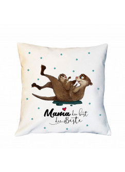 Kissen Muttertag mit Otter & Punkte Dekokissen Zierkissen bedruckt mit Spruch Mama du bist die Beste Spruchkissen ks186