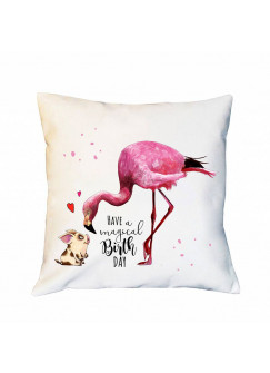 Kissen Geburtstag mit Flamingo & Schweinchen Dekokissen Zierkissen bedruckt mit Spruch have a magical birthday Spruchkissen ks188