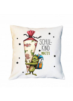 Kissen Einschulung mit Monster & Schultüte Dekokissen Zierkissen bedruckt mit Spruch Schulkind Spruchkissen ks190