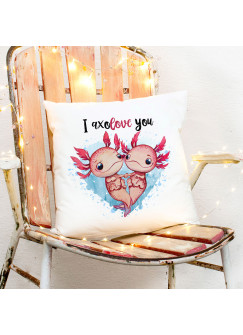 Kissen mit Axolotl Pärchen Spruch I axolove you inkl Füllung Dekokissen Geschenk ks272