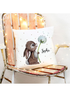 Kissen Hase Häschen mit Pusteblume & Name Wunschname inkl Füllung Dekokissen Zierkissen ks325