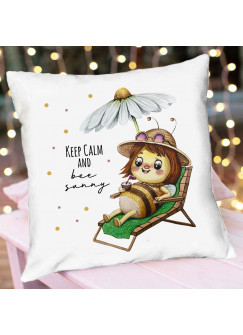 Tasse Emaille Becher Kissen Biene Bienchen im Liegestuhl Spruch Keep Calm and bee sunny Motiv Kaffeebecher Kaffeetasse Geschenk Bundle52 ts2061 eb663 ks355