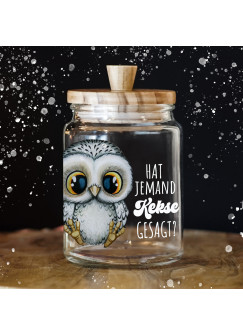 Keksglas Keksdose Eule Eulchen owl Vorratsglas mit lustigen Spruch und Holzdeckel Geschenk ksglb22