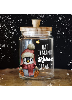 Keksglas Keksdose Pinguin hat hier jemand Kekse gesagt Vorratsglas mit lustigen Spruch und Holzdeckel Geschenk ksglb27