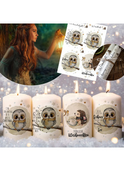 Kerzensticker Kerzentattoos Tattoofolie Weihnachten Winter Eule owl Eulen Weihnachtseule für Kerzen oder Keramik A4 Bogen DIY Stickerbogen für bis zu 40 Kerzen kst32