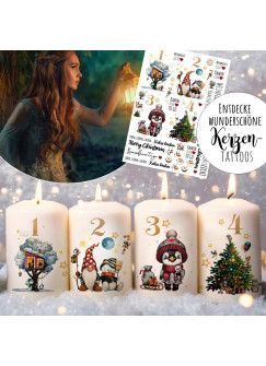 Kerzensticker Kerzentattoos Tattoofolie Weihnachten Winter Tiere Pinguin Schneemann für Kerzen oder Keramik A4 Bogen DIY Stickerbogen kst95