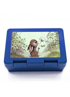 Lunchbox Brotdose blau Hase Häschen mit Pusteblume & Name Wunschname Geschenk Einschulung Schule Kindergarten LB14