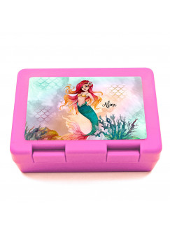 Lunchbox Brotdose in rosa mit Meerjungfrau Korallen & Name Wunschname Geschenk Schulanfang Schule Kindergarten LB18