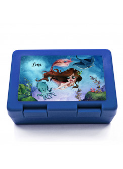 Lunchbox Brotdose in blau Meerjungfrau mit Freunde & Name Wunschname Geschenk Schulstart Schule Kindergarten LB19