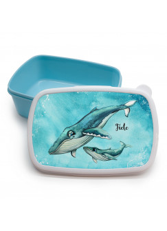 Lunchbox Brotdose blau Wal mit Kind Junges & Wunschname Geschenk Einschulung Kindergarten LBr16