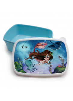 Lunchbox Brotdose blau Meerjungfrau mit Freunde & Wunschname Geschenk Schulstart Kindergarten LBr19