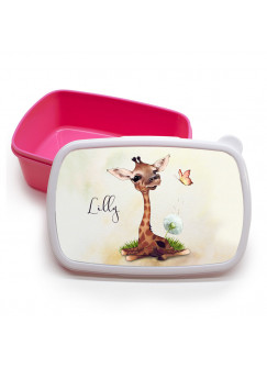 Lunchbox Brotdose rosa Giraffe mit Pusteblume & Name Wunschname Geschenk Einschulung Schule Kindergarten LBr23