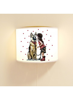 Leseschlummerlampe Lampe mit Hund Schäferhund Mädchen Hundelampe mit Punkte ls78