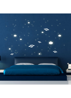 Fliegende Eulen mit Wolken und Punkte Sternenhimmel fluoreszierend M929