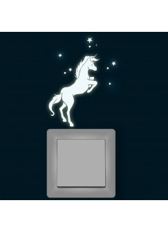 Lichtschalteraufkleber Leuchtsticker Wandtattoo Einhorn mit Schmetterlinge und Sternen fluoreszierend nachtleuchtend M1400