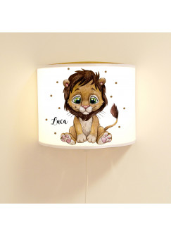 Wandlampe Kinderlampe mit süßen Löwe Löwenjunge & Punkte Lampe Motivlampe Leselampe Kinderzimmer mit Name Wunschname ls125