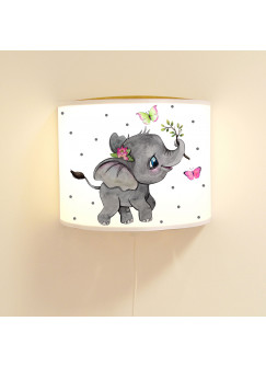 Wandlampe Kinderlampe mit süßen Elefant Schmetterlinge & Punkte Lampe Motivlampe Leselampe Kinderzimmer ls126