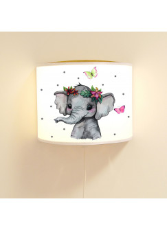 Wandlampe Kinderlampe mit süßen Elefant indisch Schmetterlinge & Punkte Lampe Motivlampe Leselampe Kinderzimmer ls127