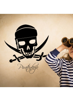 Wandtattoo Piratenkopf Totenkopf Pirat mit Säbel und Spruch Piratenkoje M1354