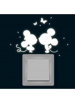 Lichtschaltertattoo Leuchtsticker Wandtattoo Maus Mäuse mit Schmetterlinge und Punkten fluoreszierend nachtleuchtend M1368