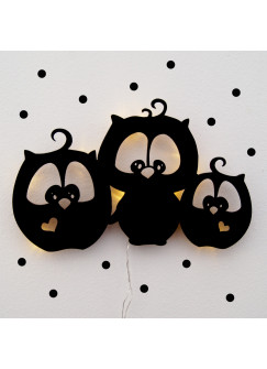 Wandlampe Schlummerlampe Eulen Eulchen Lilo, Pit und Flo mit Wandtattoo Punkten M1752